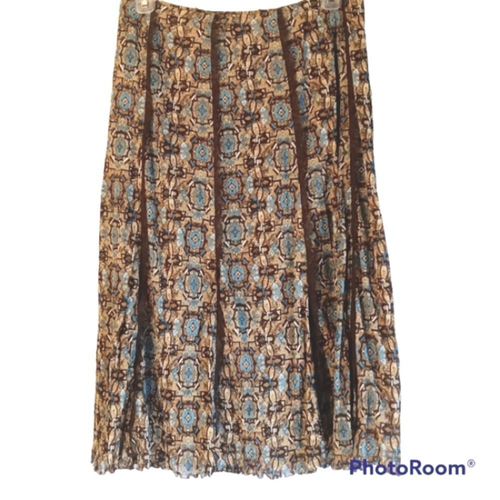 Vintage 2Pc Brown and Turquoise Fully Lined Skirt Set Sz MP - Picture 5 of 14